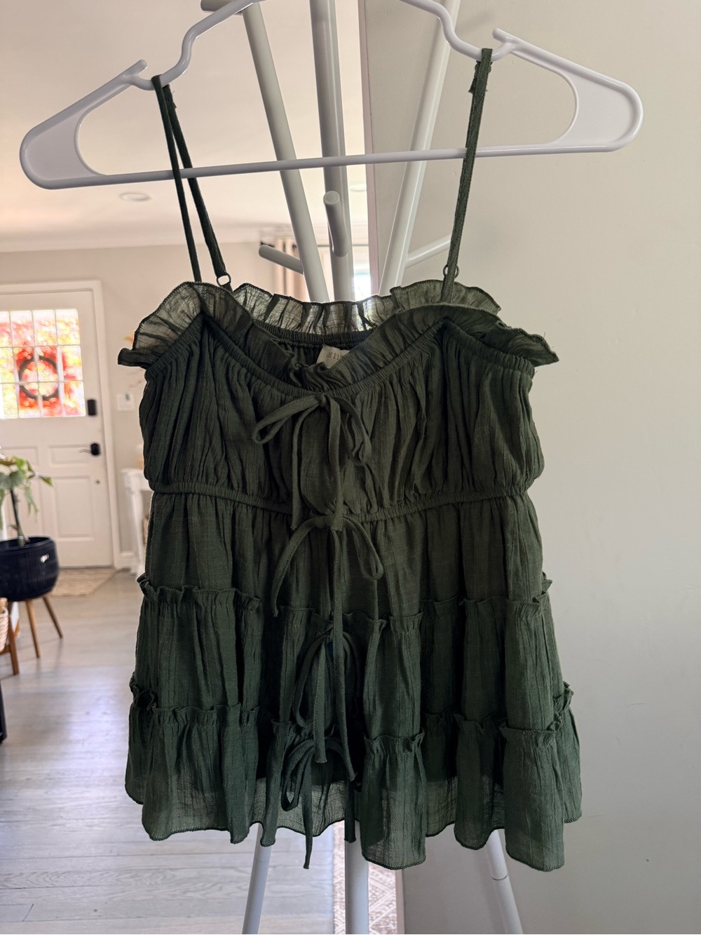 Tiered Ruffle Cami Top in Olive Green